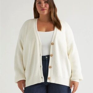 100% Organic Cotton Oversized Boyfriend Cardigan, Ivory size small